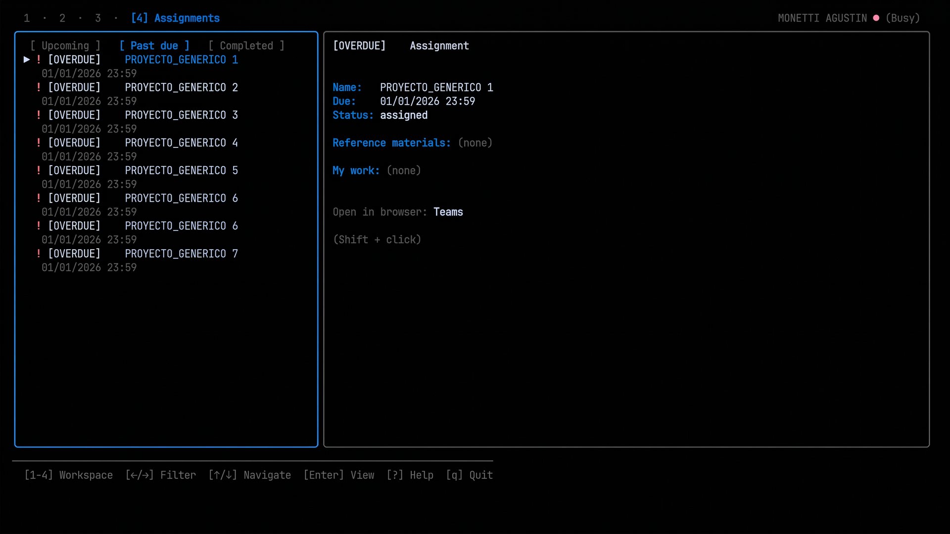 Microsoft Teams Education assignments workspace showing student submissions in terminal