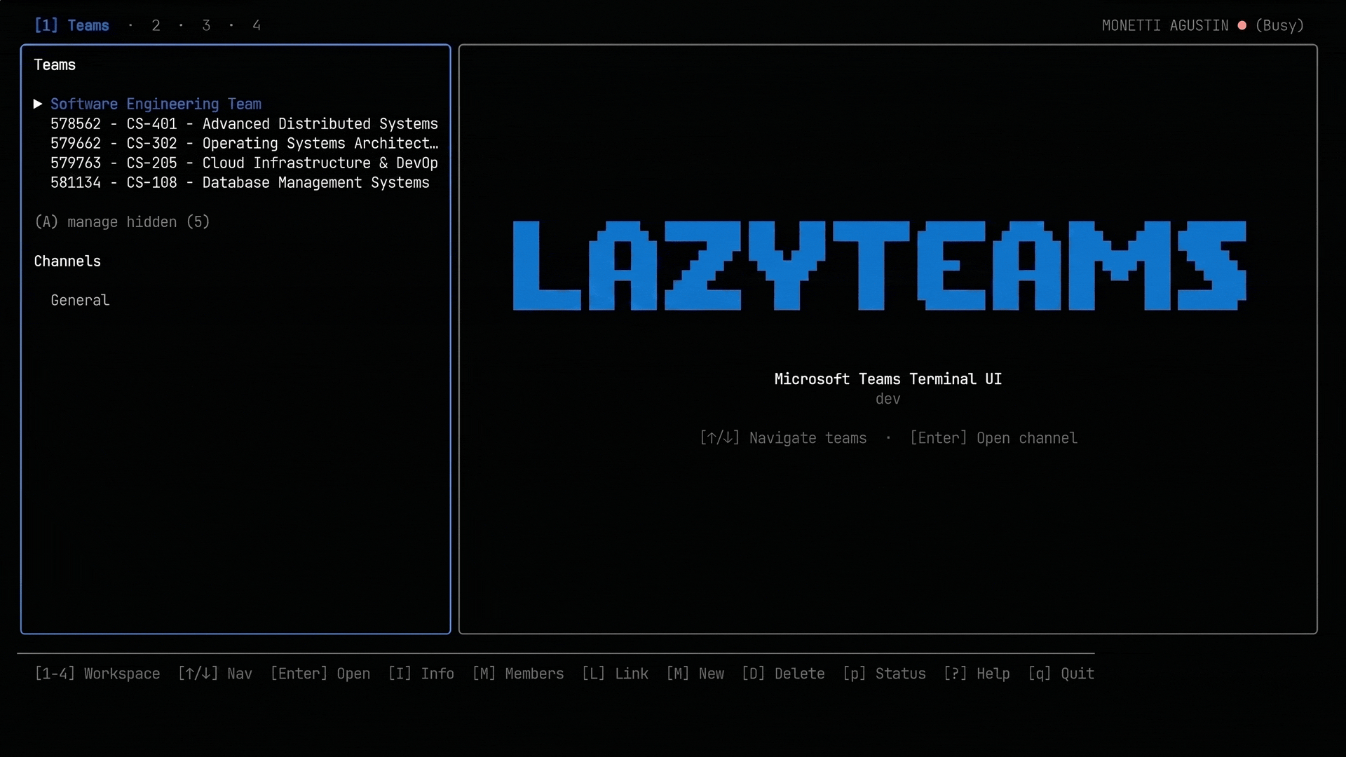 LazyTeams terminal UI interactive demonstration showing fast message navigation and replies